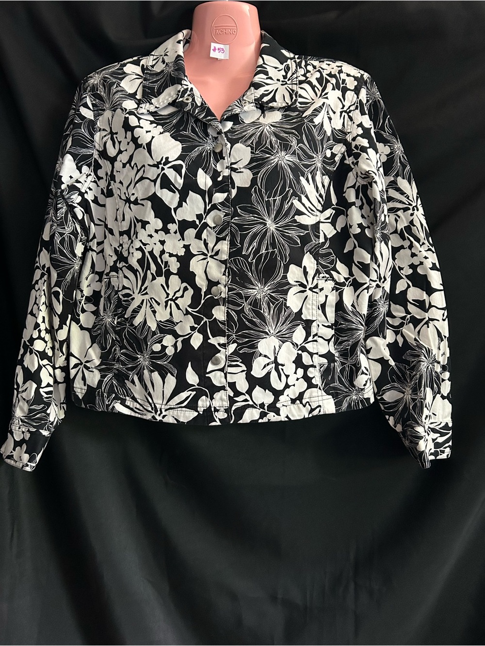 Liz Claiborne Women’s Black & White Floral Button-Up Jacket LG Petite